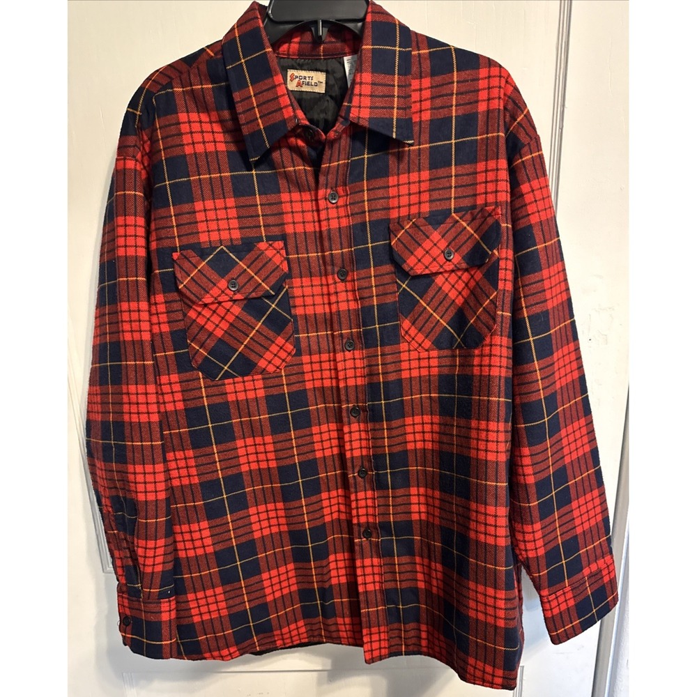 VTG Deadstock Sports Afield Men's XL Plaid Quilted Insulated Shirt Jacket Red